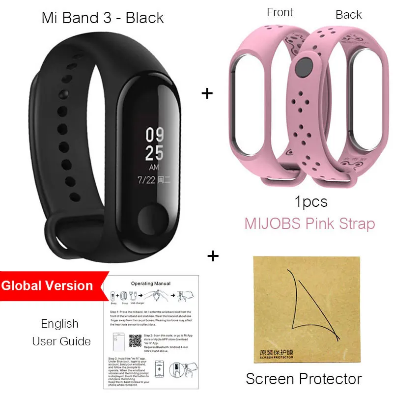 Global Pink. Strap Xiaomi mi Band 3 mi band 3 Смарт-Браслет фитнес-трекер Браслет mi Band пульсометр мгновенное сообщение OLED экран 5ATM водонепроницаемый - Цвет: Global Pink. Strap