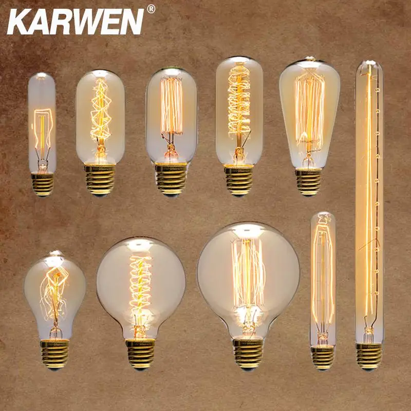 KARWEN Vintage Edison bulb E27 40w 220v Ampoule vintage bulb edison lamp ST64 G80 G95 A19 T10 T45 filament Incandescent light