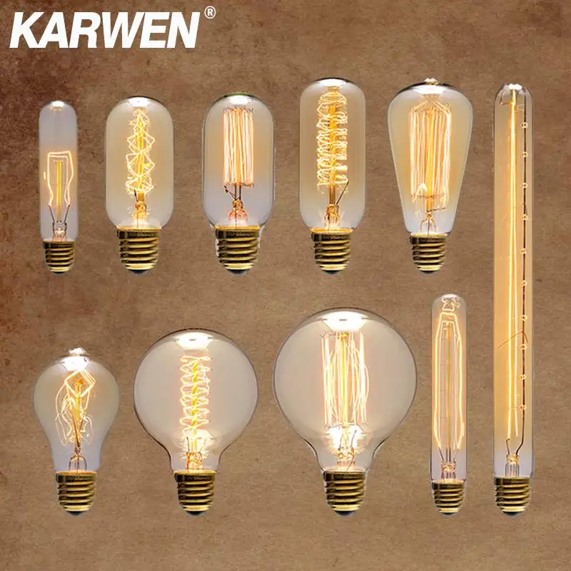 Винтажная лампа Эдисона KARWEN E27 40 Вт 220 В, винтажная лампа Эдисона ST64 G80 G95 A19 T10 T45, светильник ПА накаливания с нитью накаливания - изображение