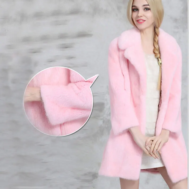 Новинка 2018 Корейская зимняя женская шуба из искусственного меха розовые длинные