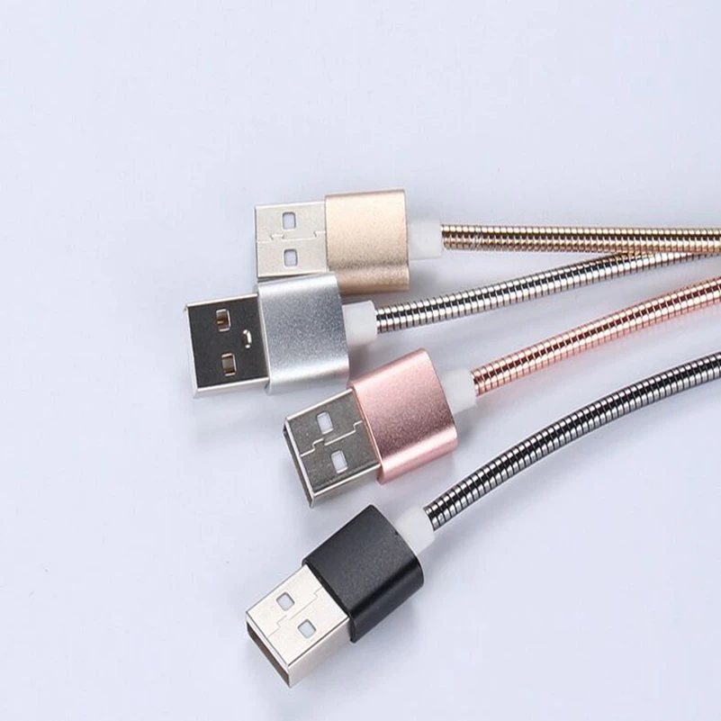 100 шт./лот 1 m металл весна мягкий шланг usb дата кабель для зарядного iphone 7 6 6s плюс 5 5S