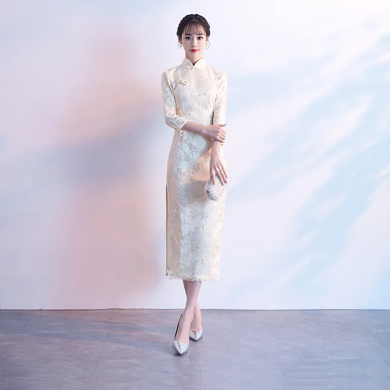 Женское Элегантное Длинное Платье Русалка Qipao китайское платье с национальной