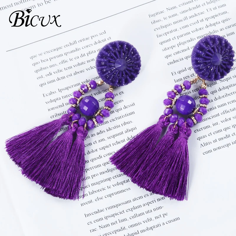 BICUX Bohe с длинной бахромой Длинные Висячие серьги для Для женщин модные богемные