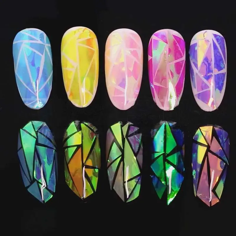 5 листов разбитого стекла зеркальные наклейки из фольги трафареты для маникюра и
