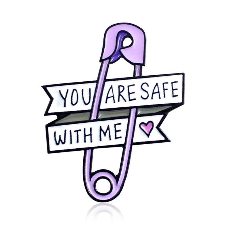 Pin любовь ленты брошь фиолетовый Бумага зажим Heart You безопасны со мной эмали штырь