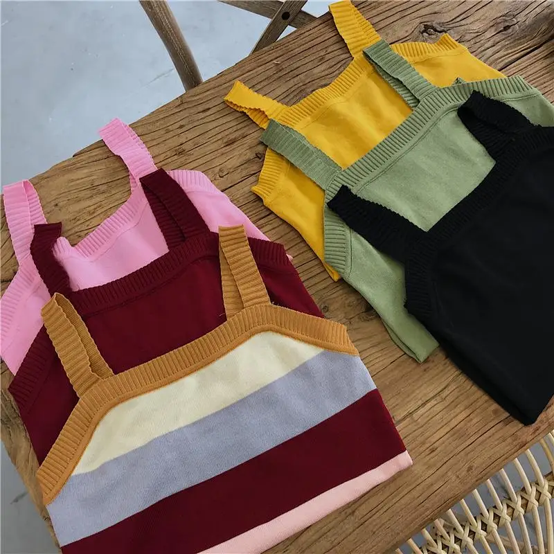 Женский свитер Трикотажный жилет на бретельках верхняя одежда в разноцветную