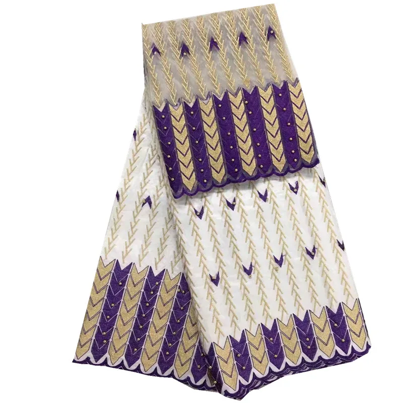 Beaded african bazin fabric riche getzner for dresses with 2 yards french tulle lace beads YJ52-88 | Дом и сад