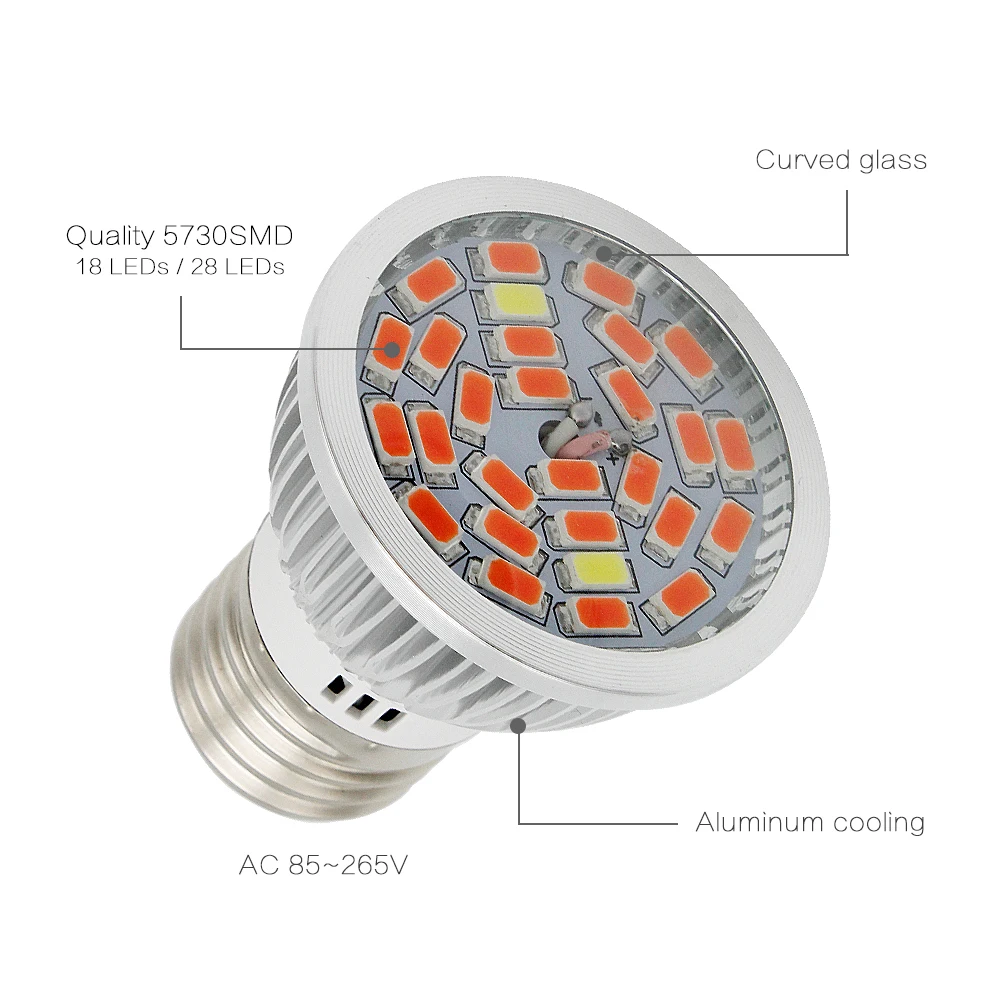 10 шт. Новинка 2017 года SMD 5730 светодиодный Grow Light AC85 265V полный спектр E27 для