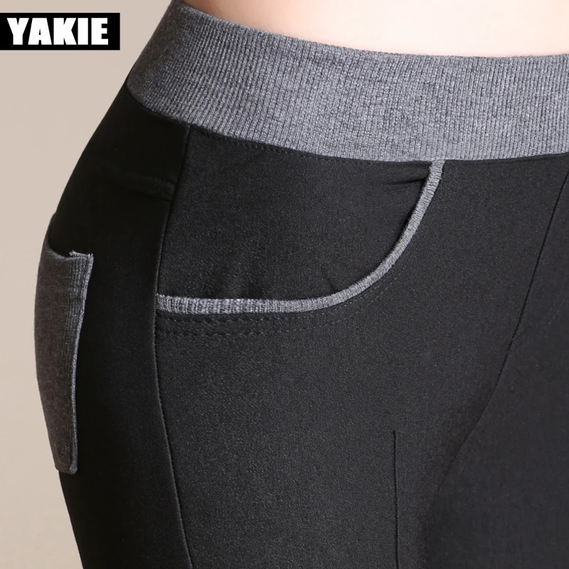 Женские осенне зимние эластичные брюки карандаш с завышенной талией 2018 плотные