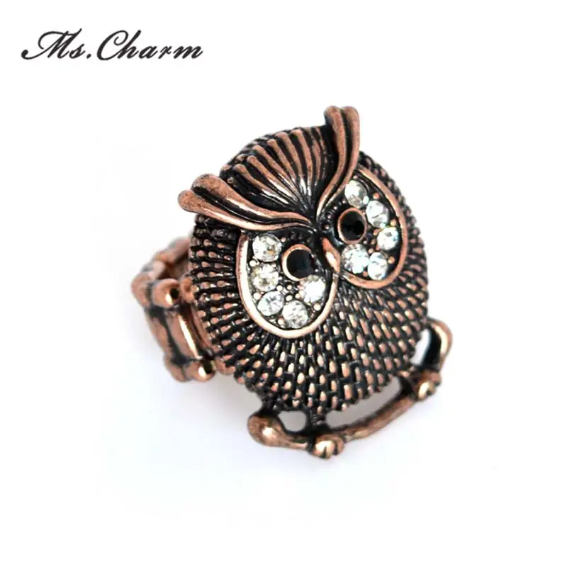 2015 модные Мода Винтаж розовое золото Цвет Сова Кристалл Бесплатная Размеры