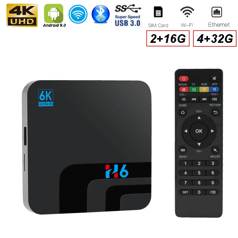 H6 Smart tv Box 1080P HDMI AV четырехъядерный 64 бит Android 8,1/9,0 4G DDR3 32G EMMC rom телеприставка Wifi медиаплеер ТВ приемник