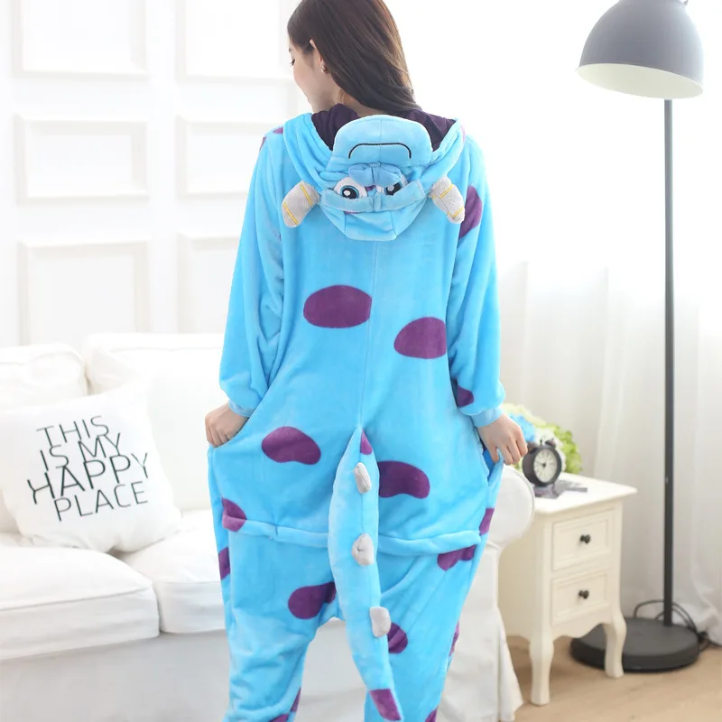 

Women Kigurumi Blue Monster Dinosaur Pajamas Set Flannel Animal Pajamas Adult Winter Onesies Nightie Pyjamas Sleepwear Homewear