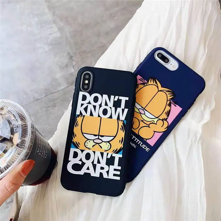 For iPhone XR XS MAX 8 7 6s Plus Phone Cases Full Back Covers Funny Yellow Garfield Lazy Cats Cartoons Pattern Fundas Coque Capa |