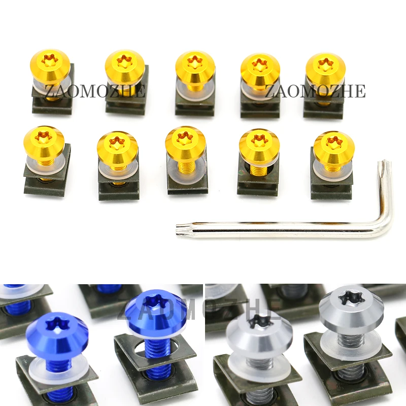 

10 шт. 6 мм мотоцикл обтекатель корпус рабочие винты пружина Bolots гайки для YAMAHA Kawasaki Suzuki Honda Ducati BMW KTM универсальные