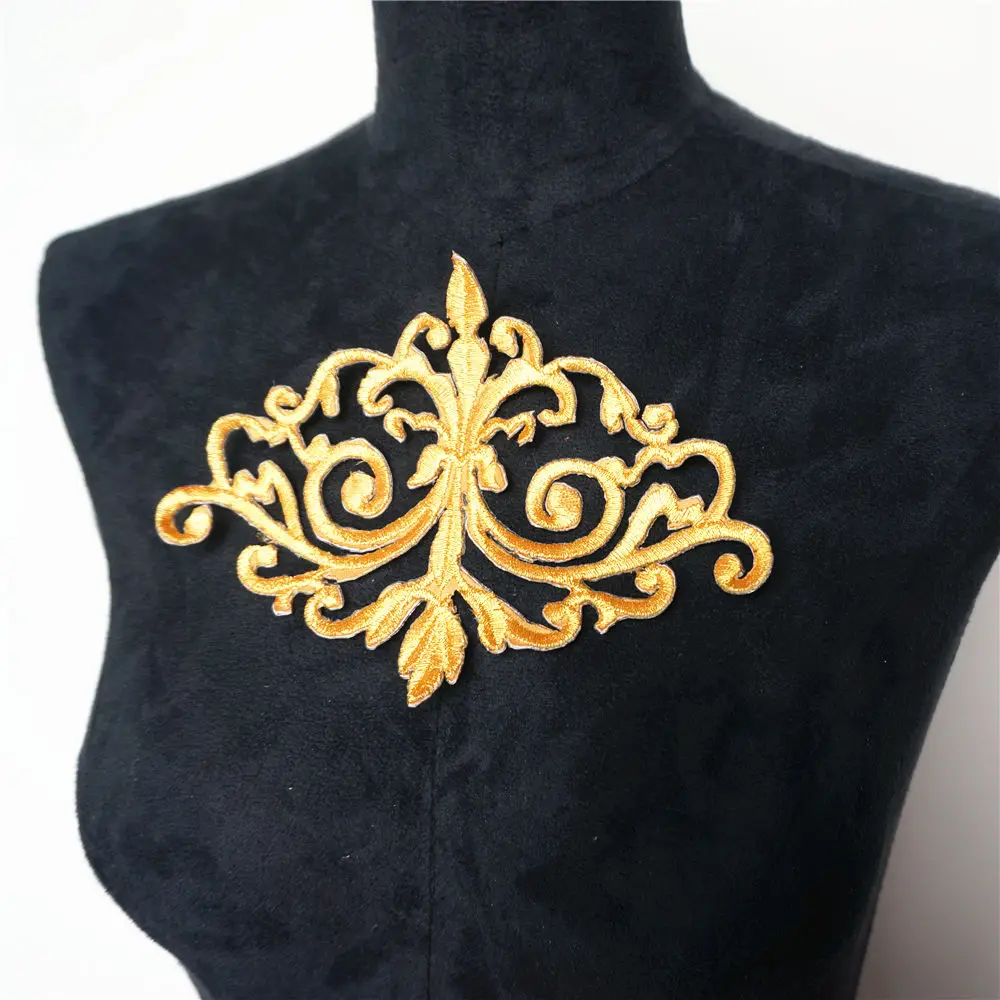 Аппликации с золотыми цветочными нашивками для шитья вышитые значки ажурные