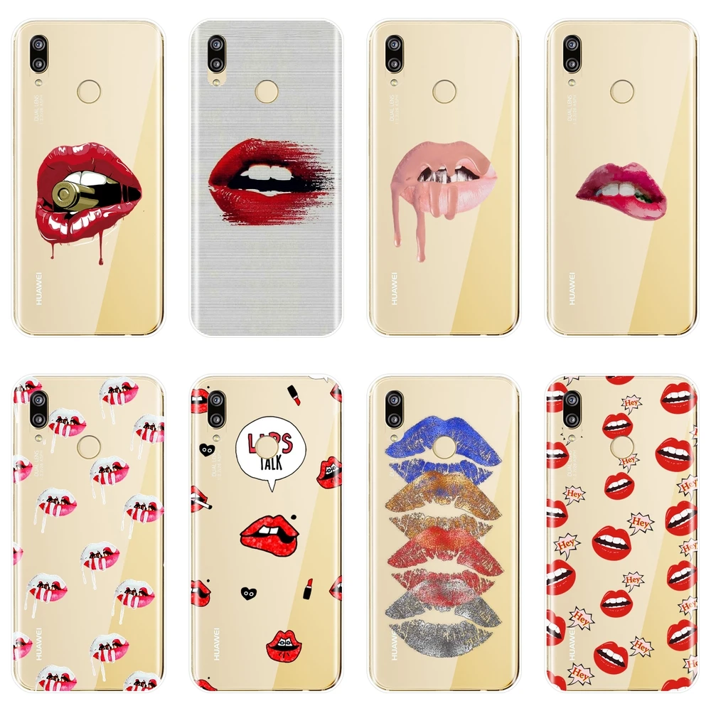 TPU Silicone Phone Case For Huawei P9 Lite Mini P10 P Smart Plus P20 Pro Lips Soft Back Cover P8 2017 | Мобильные телефоны и