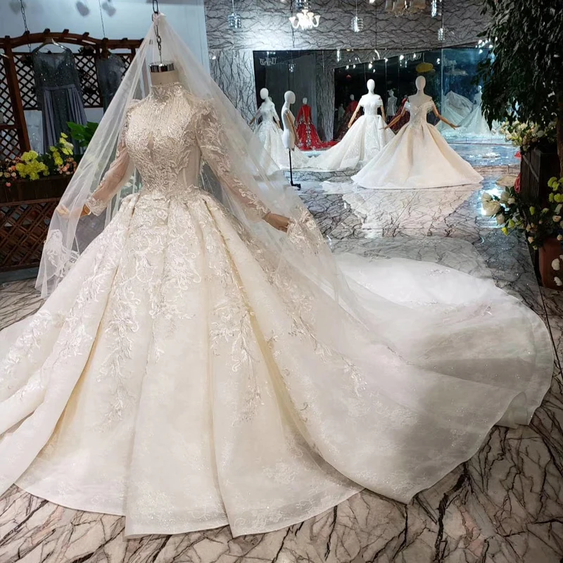 Роскошные свадебные платья с длинным рукавом ручной работы цветочной