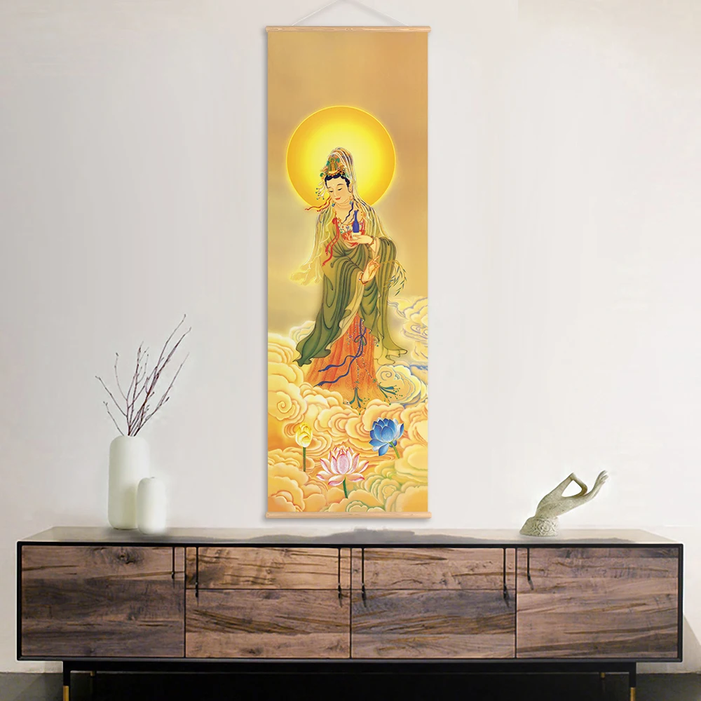 Настенное искусство Avalokitesvara Bodhisattva Thangka буддистская живопись с деревянной