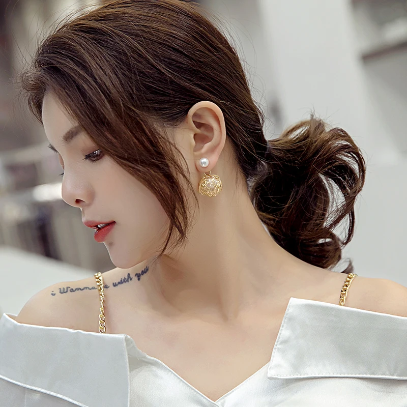 faux pearl earrings temperament simple hollow personality ball | Украшения и аксессуары