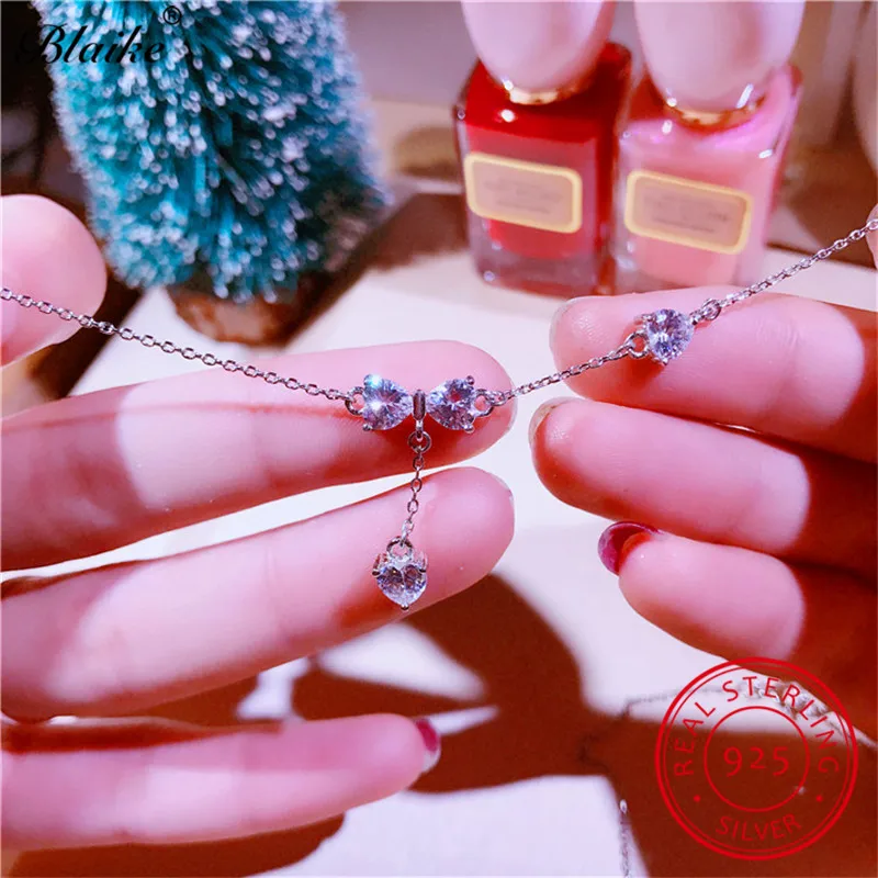 Женские браслеты из серебра s925 пробы с белым сапфировым камнем милый браслет