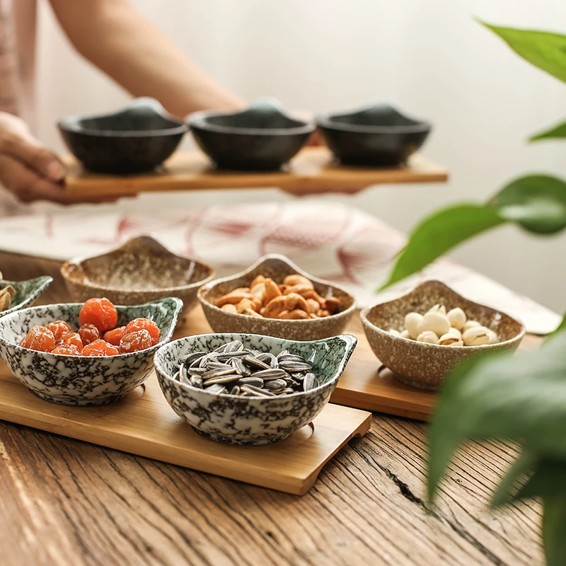 Креативные керамические тарелки для закусок с бамбуковыми подносами в японском стиле, тарелки для орехов/десертов, тарелки для соуса, тарелок, столовые приборы для ресторана