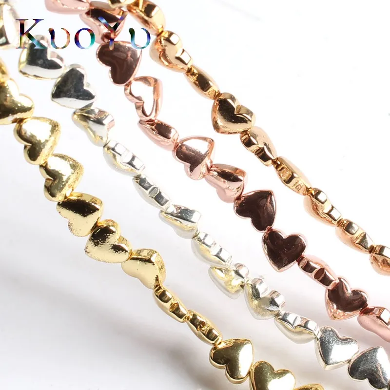 6x5MM Natural Stone Love Heart Hematite Rose Gold Silver Plated Beads High Quality Loose For Jewelry Making DIY Bracelet | Украшения и