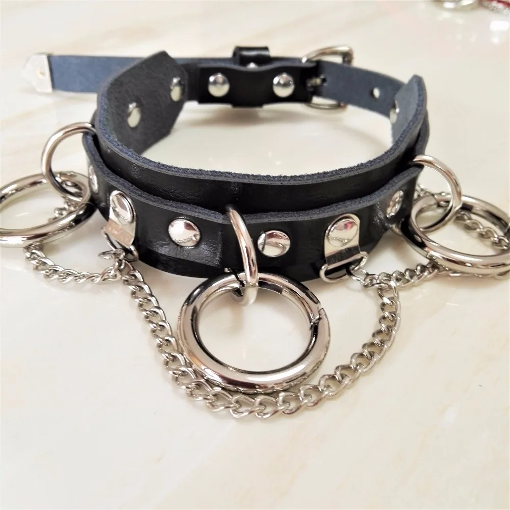 Женский кожаный ошейник в стиле Харадзюку двухслойный чокер ручной работы