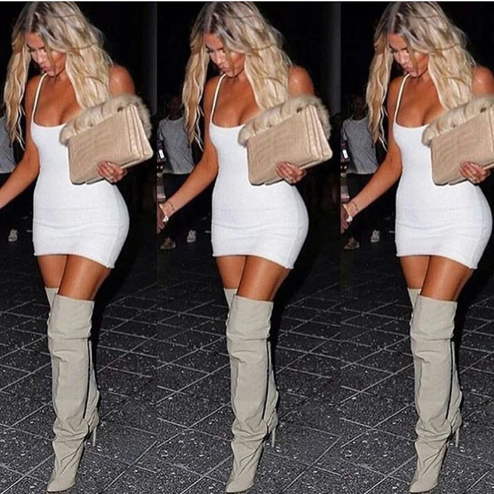 Женское Бандажное платье на бретелях черно-белое облегающее без рукавов с