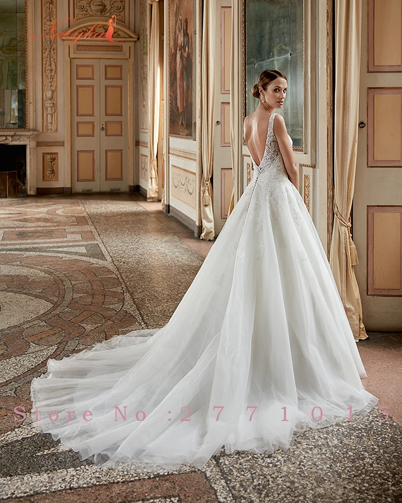 Naryka Новый Дизайн Элегантный Тюль Царский Поезд Спинки-line Свадебное Платье