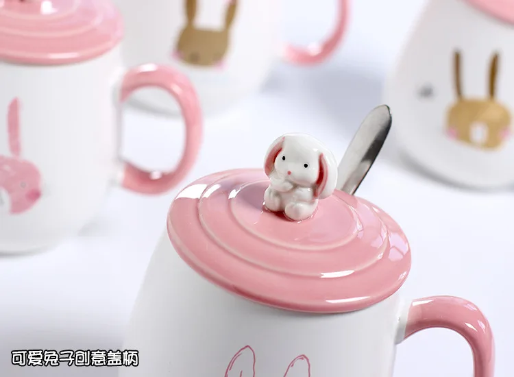 350ML3D стерео кофейная кружка с изображениями животных Кролик креативный молочный завтрак кружка с ручкой ложка керамическая чашка