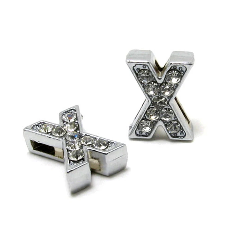 X 8 мм, стразы, ползунок, буквы, Подвески "A-Z"(10 шт./лот), алфавит, подходят для DIY браслетов и браслетов LSSL01 - Цвет: X