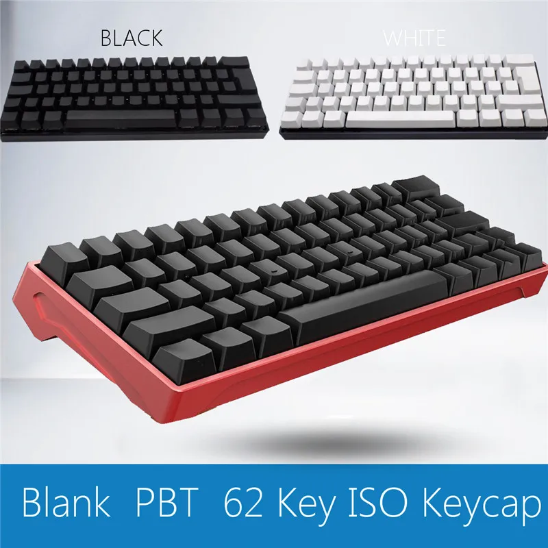 Толстые PBT 62 клавиши механическая клавиатура колпачки для ключей белый черный пустой Печатный OEM профиль ISO колпачки для ключей для игр Keyboad