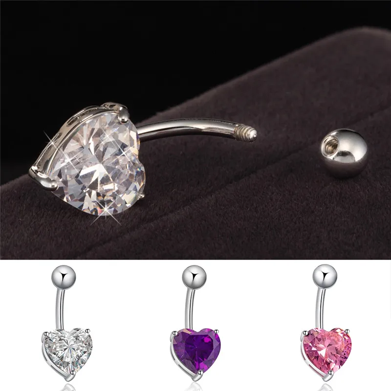 

Heart Shaped Crystal Rhinestone Belly Button Rings 316L Stainless Steel Body Piercing Lip Navel Ring Jewelry Unisex