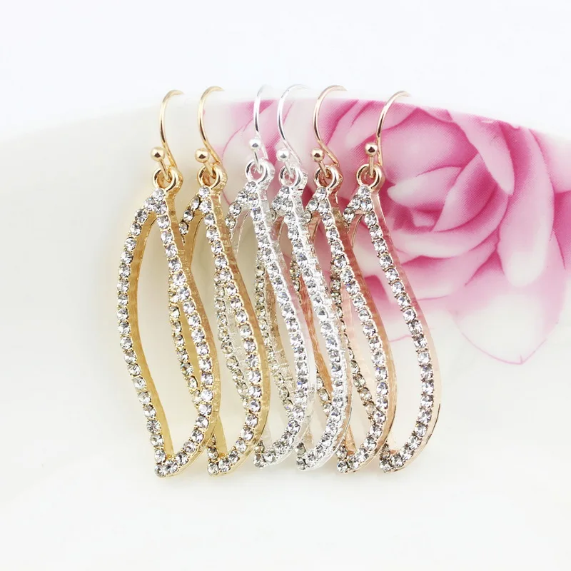 Пусть это будет паве Кристалл полые листья Висячие серьги Модные женские золотые