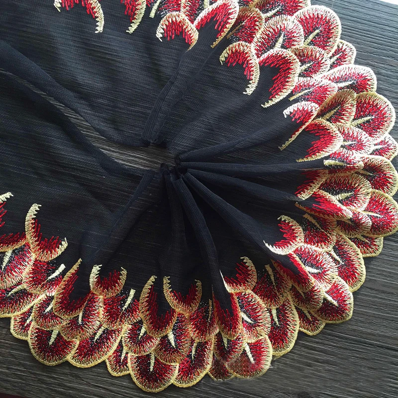 Бесплатная доставка 21 см широкие вышитые цветочные Тюль Кружево Отделкой Черный