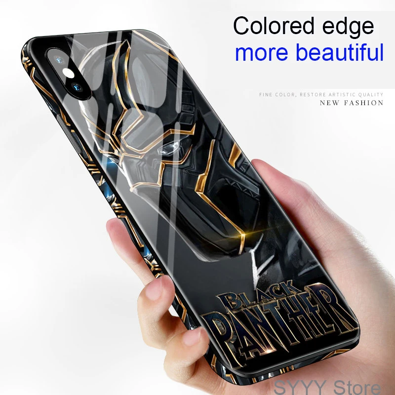 Tempered glass phone case for iPhone XR X XS Max 6 7 8 Plus Colored edge Marvel Angry Embossed Captain America Iron Man Heroes |