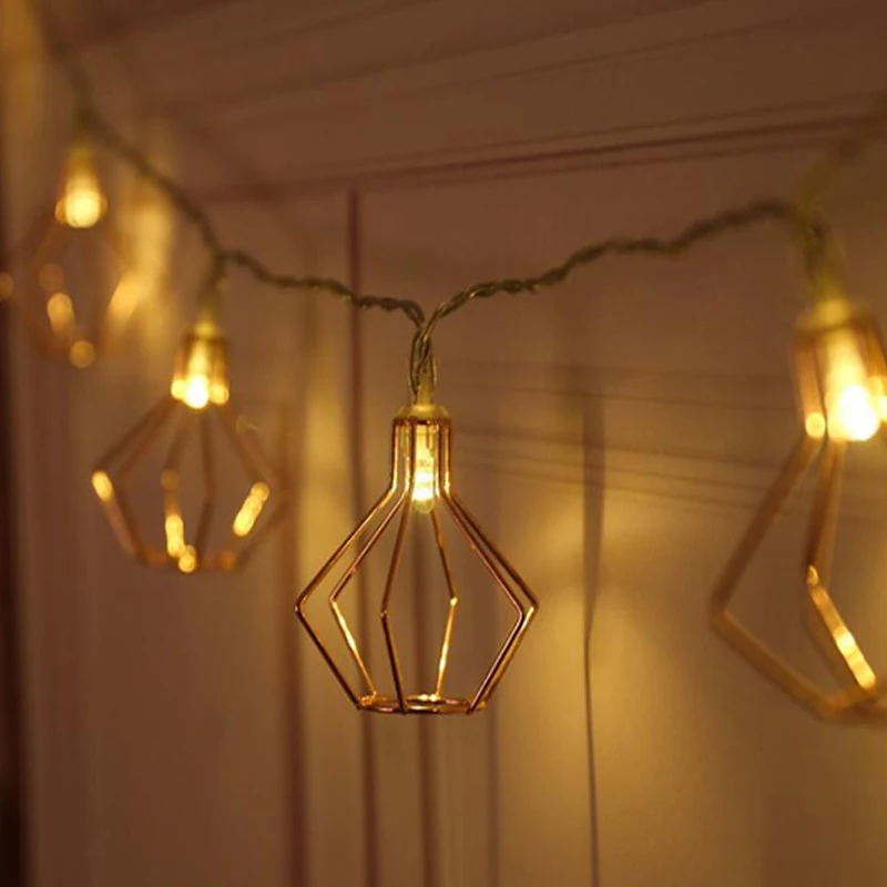 10/20 LED Fairy Lights Metal Battery Powered Diamond Lantern String Lamp Christmas Garland New Year Hanging Light | Лампы и освещение