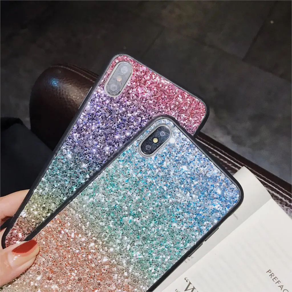 Роскошный блестящий чехол в градиентном для Huawei Y7 Prime Y9 2019 2018 Honor 8X 8C 7C 10 Lite 7X P30 Pro