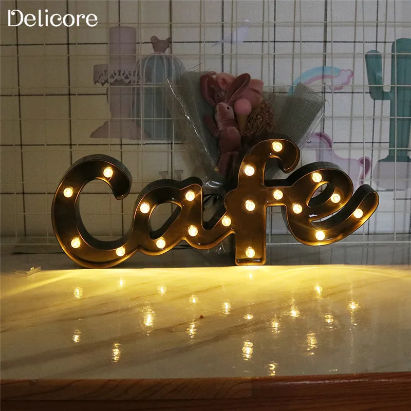 DELICORE Новый 19 светодиоды письмо Cafe ночник в форме Батарея теплый белый свет