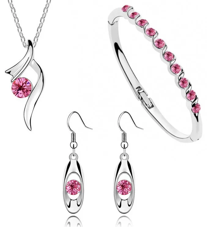 Wholesale Top grade GP chain Austrian CRYSTAL zircon pendant necklace drop earrings bangle Jewelry set | Украшения и аксессуары
