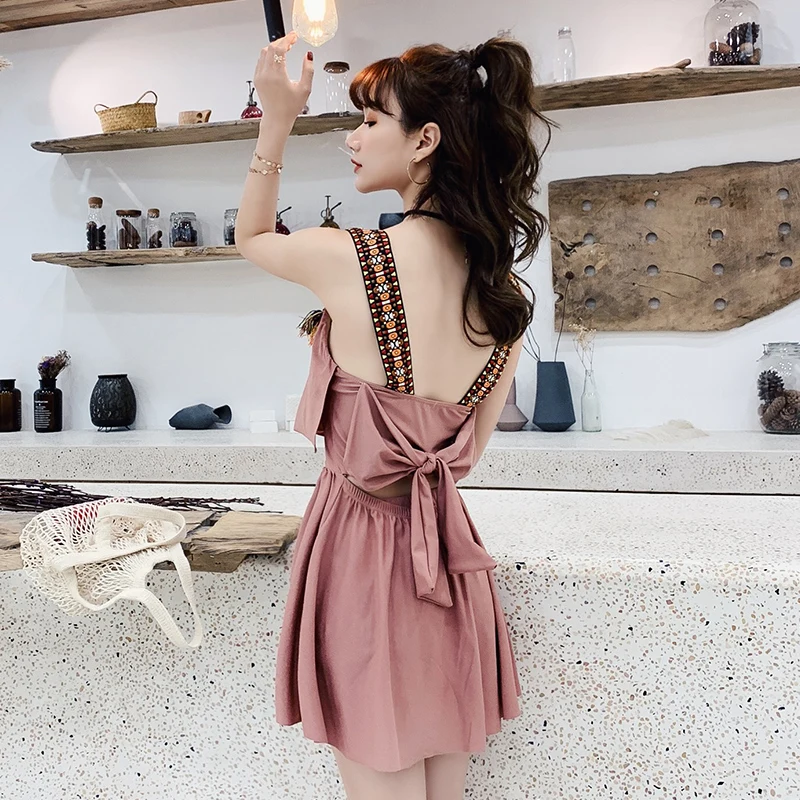 Back Cross Bandage 2019 Solid Push Up Monokini Bathing Swim Suit For Women Dress Swimwear One Piece Swimsuit Skirt | Спорт и