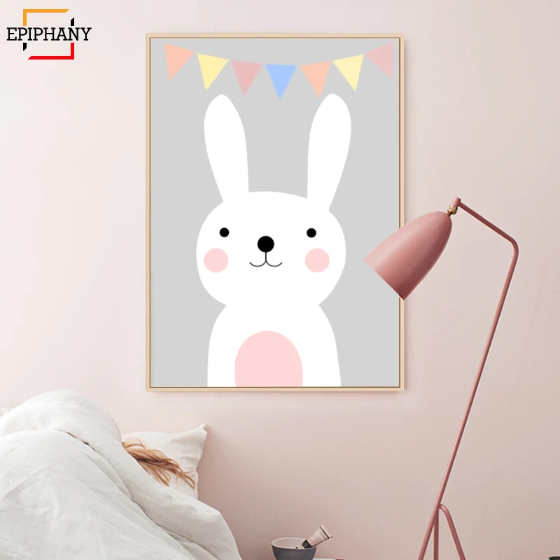 Nursery Wall Art Prints Panda Rabbit Animals Posters and Print Kids Room Canvas Painting Gift for Baby Girl Bedroom Decor | Дом и сад