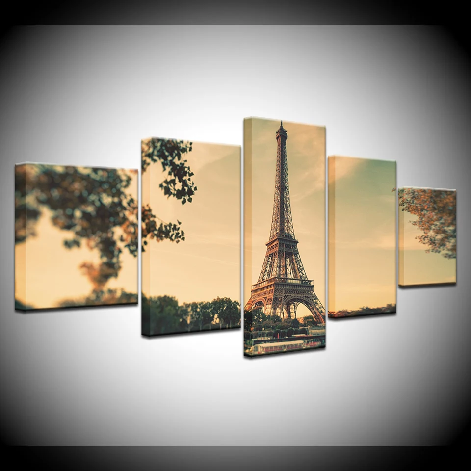 Холст настенные картины рамки домашний Декор 5 шт. Красивые Париж Эйфелева башня