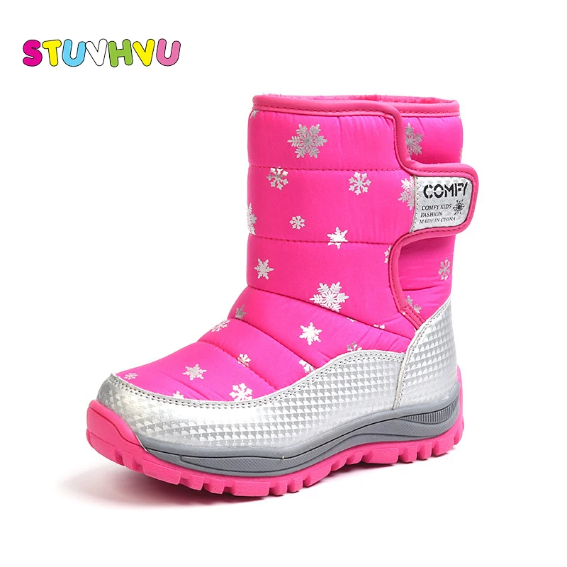 

Kids winter shoes girl snow boots fashion printing soft bottom plus velvet warm cotton shoes boys girls waterproof children shoe