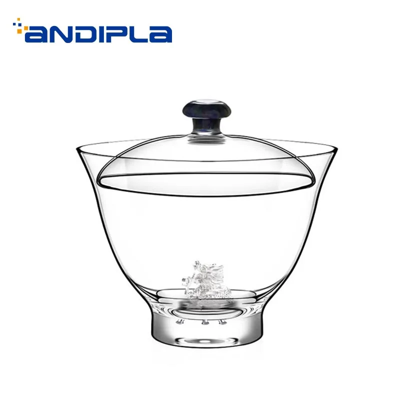 

50 Ml Creative Heat-resistant Clear Crystal Glass Gaiwan Silver Animal Tea Bowls Household Drinkware Teapot with Cover Kit Gifts