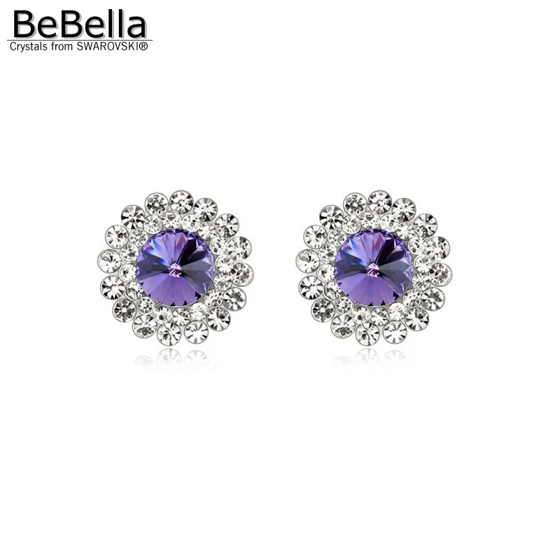 Женские круглые серьги гвоздики BeBella с кристаллами Swarovski модные ювелирные