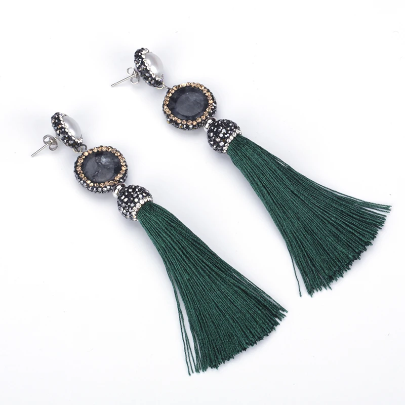 Ручная работа в стиле бохо темно зеленая ткань кисточка Стразы Кепка Лабрадорит