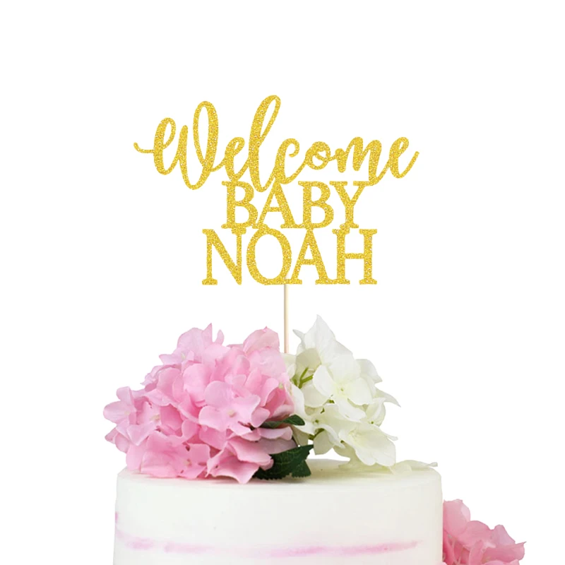 

Baby Shower Cake Topper Welcome Baby Gold Cake Topper Gender Reveal Party Decorations Baby Shower Decoration Name Cake Decor