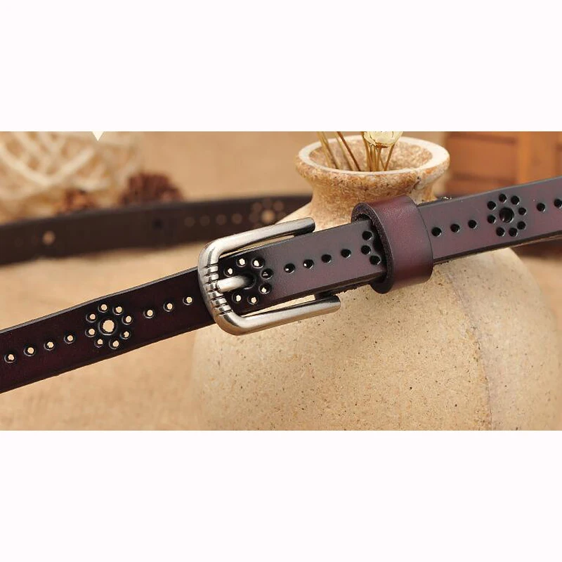 Цветок пробивал 1.35 см сплит подлинная корова кожаный пояс. женщина платье