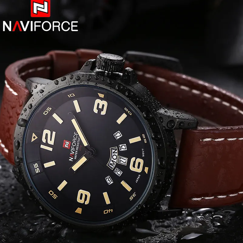 NAVIFORCE брендовые армейские военные спортивные часы для мужчин из натуральной кожи